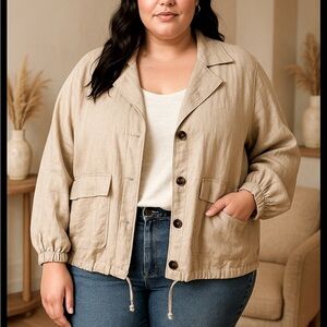 Beautiful Linen Oatmeal color Jacket by Free People x Lane Bryant. NWT